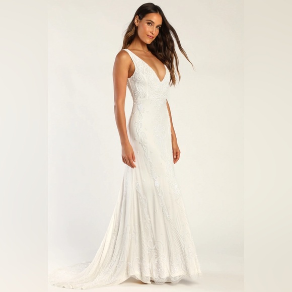 Passionate Romance white beaded sequin mermaid maxi gown - Picture 2 of 5